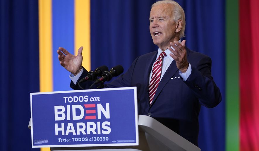 Democratic presidential candidate former Vice President Joe Biden speaks during a Hispanic Heritage Month event, Tuesday, Sept. 15, 2020, at Osceola Heritage Park in Kissimmee, Fla. (AP Photo/Patrick Semansky)