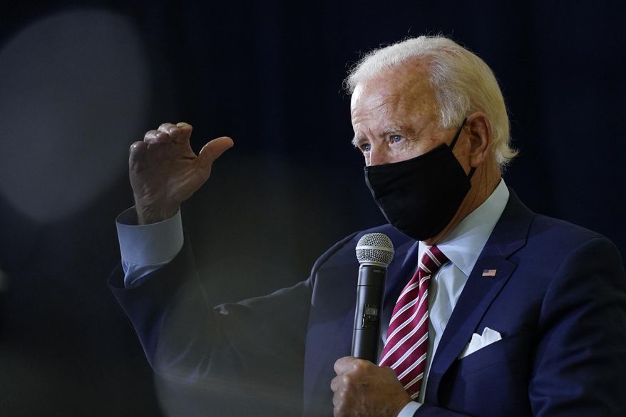 Democratic presidential candidate former Vice President Joe Biden speaks during a roundtable discussion with veterans, Tuesday, Sept. 15, 2020, at Hillsborough Community College in Tampa, Fla. (AP Photo/Patrick Semansky)