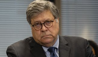 Attorney General William Barr speaks during a press conference about Operation Legend at the Dirksen Federal Building Wednesday, Sept. 9, 2020, in Chicago. (Pat Nabong/Chicago Sun-Times via AP) ** FILE **