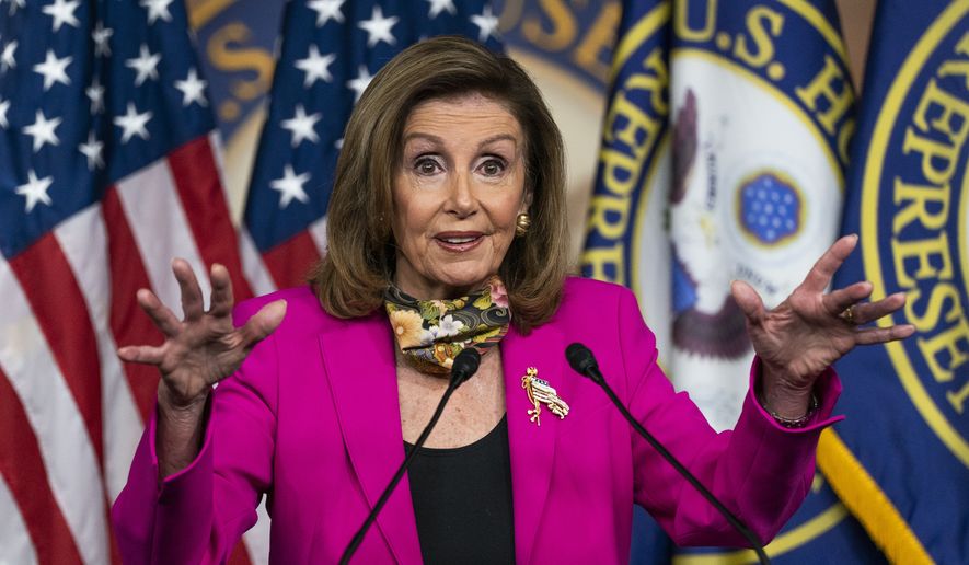 House Speaker Nancy Pelosi of Calif., speaks during a news conference on Capitol Hill, Friday, Sept. 18, 2020, in Washington. (AP Photo/Manuel Balce Ceneta)