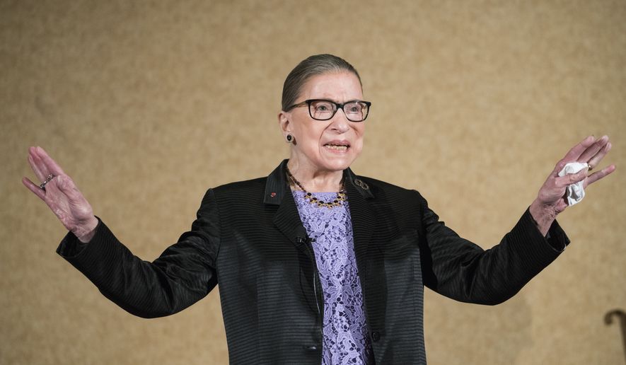 In this Aug. 19, 2016, file photo, Supreme Court Justice Ruth Bader Ginsburg is introduced during the keynote address for the State Bar of New Mexico&#39;s annual meeting in Pojoaque, N.M. The Supreme Court says Ginsburg has died of metastatic pancreatic cancer at age 87. (AP Photo/Craig Fritz, File)