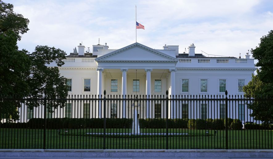 An American flag flies at half-staff over the White House in Washington, Saturday, Sept. 19, 2020.  Federal officials have intercepted an envelope addressed to the White House that contained the poison ricin. That&#39;s according to a law enforcement official who spoke to The Associated Press on Saturday.   (AP Photo/Patrick Semansky)
