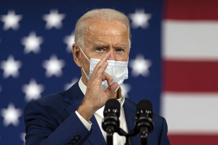 Democratic presidential candidate former Vice President Joe Biden speaks at Wisconsin Aluminum Foundry in Manitowoc, Wis., Monday, Sept. 21, 2020. (AP Photo/Carolyn Kaster)