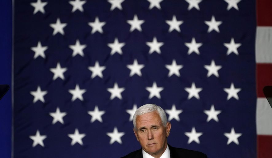 Vice President Mike Pence speaks at a campaign rally, Tuesday, Sept. 22, 2020, at Lanconia Municipal Airport in Gilford, N.H. (AP Photo/Robert F. Bukaty)