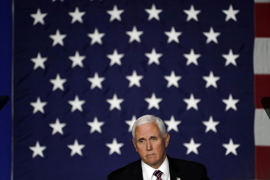 Vice President Mike Pence speaks at a campaign rally, Tuesday, Sept. 22, 2020, at Lanconia Municipal Airport in Gilford, N.H. (AP Photo/Robert F. Bukaty)