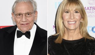 In this combination photo, honoree Bob Woodward, left, attends the PEN America Literary Gala on May 21, 2019, in New York and Jamie Gangel attends the New York Women in Communications Matrix Awards on April 25, 2016, in New York. Woodward, the author of &amp;quot;Rage,&amp;quot; said CNN reporter Jamie Gangel helped convince him to release audio tapes of his interviews with President Donald Trump, with Trump telling him that he played down dangers of the coronavirus epidemic in order not to create a panic, giving the book a bigger initial impact than words on a page would have alone. (AP Photo)