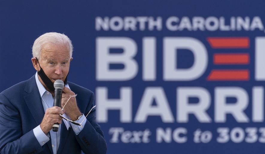Democratic presidential candidate former Vice President Joe Biden speaks during a Biden for President Black economic summit at Camp North End in Charlotte, N.C., Wednesday, Sept. 23, 2020. (AP Photo/Carolyn Kaster)