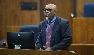 Special Prosecutor Fredrick D. Franklin speaks during a press conference in the Omaha City Council Legislative Chambers of the Omaha/Douglas Civic Center in Omaha on Wednesday, September 23, 2020. (Lily Smith/Omaha World-Herald via AP)