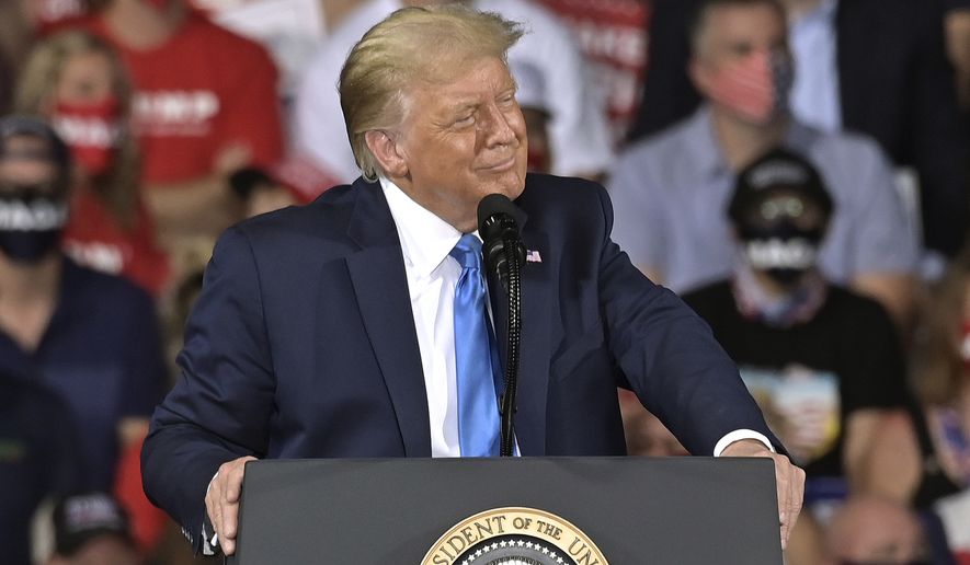 President Donald Trump speaks at a campaign rally, Thursday, Sept. 24, 2020, in Jacksonville, Fla. (AP Photo/Stan Badz)