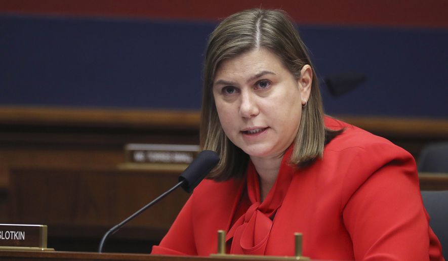 Rep. Elissa Slotkin, D-Mich., questions witnesses during a House Committee on Homeland Security hearing on &quot;worldwide threats to the homeland,&quot; on Thursday, Sept. 17, 2020, on Capitol Hill Washington. (Chip Somodevilla/Pool via AP) ** FILE **