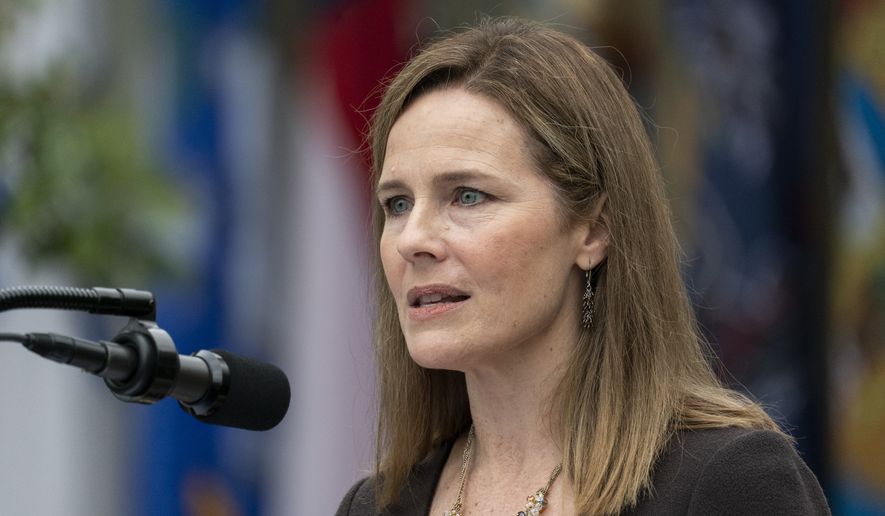 Judge Amy Coney Barrett speaks after President Donald Trump announced Barrett as his nominee to the Supreme Court, in the Rose Garden at the White House, Saturday, Sept. 26, 2020, in Washington. (AP Photo/Alex Brandon)
