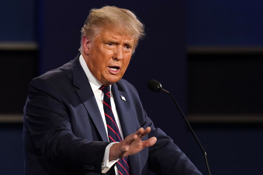 President Donald Trump speaks during the first presidential debate Tuesday, Sept. 29, 2020, at Case Western University and Cleveland Clinic, in Cleveland, Ohio. (AP Photo/Patrick Semansky)