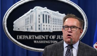 In this Sept. 14, 2020, photo, Environmental Protection Agency (EPA) Administrator Andrew Wheeler speaks, during a news conference at the Justice Department in Washington. (AP Photo/Susan Walsh, Pool) ** FILE **