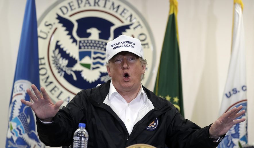 FILE - In this Jan. 10, 2019, file photo, President Donald Trump speaks at a roundtable on immigration and border security at U.S. Border Patrol McAllen Station, during a visit to the southern border in McAllen, Texas. President Trump appears to be ignoring a deadline to establish how many refugees will be allowed into the United States in 2021, raising uncertainty about the future of the 40-year-old resettlement program that has been dwindling under the administration. The 1980 Refugee Act requires presidents to issue their determination before Oct. 1, 2020, the start of the fiscal year. (AP Photo/Evan Vucci, File)