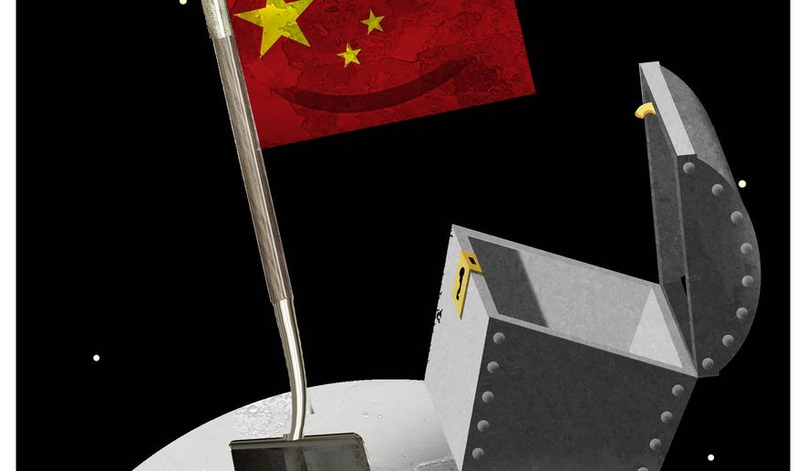 Illustration on China&#39;s space mining plans by Alexander Hunter/The WashingtonTimes
