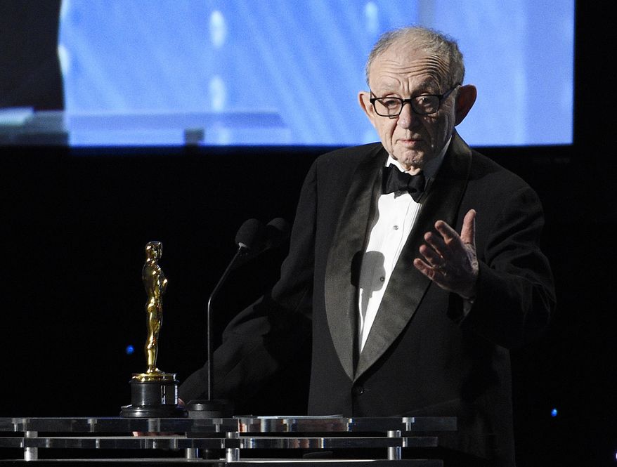 FILE - Honoree Frederick Wiseman addresses the audience at the 2016 Governors Awards in Los Angeles on Nov. 12, 2016. Wiseman has spent more than half a century documenting American institutions. His latest is a profile of American government. In “City Hall” Wiseman has turned his camera on the Boston city government. After drawing acclaim at the major fall film festivals, it opens in late October. (Photo by Chris Pizzello/Invision/AP, File)