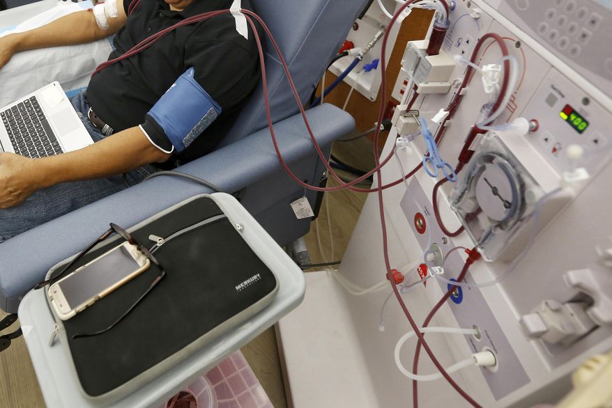 In this Monday, Sept. 24, 2018, file photo, a patient undergoes dialysis at a clinic in Sacramento, Calif. (AP Photo/Rich Pedroncelli, File)