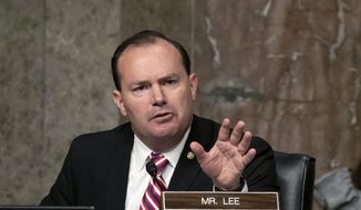 In this Sept. 30, 2020, file photo, Sen. Mike Lee, R-Utah, speaks during a Senate Judiciary Committee hearing on Capitol Hill in Washington to examine the FBI &amp;quot;Crossfire Hurricane&amp;quot; investigation. (Stefani Reynolds/Pool via AP, File)