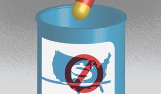 Illustration on drug pricing by Linas Garsys/The Washington Times
