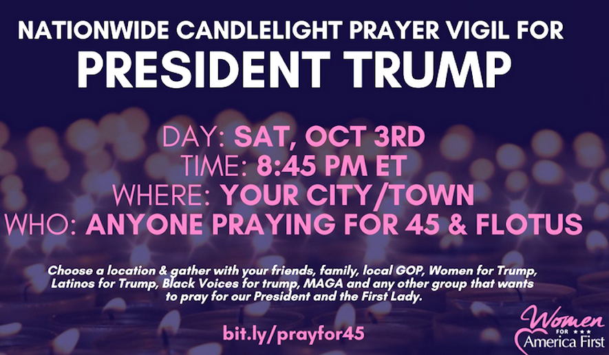 A nationwide prayer vigil has been organized for President Trump on Saturday night, following his positive test for coronavirus exposure, revealed by the White House on Friday. (Image courtesy of Amy Kremer)