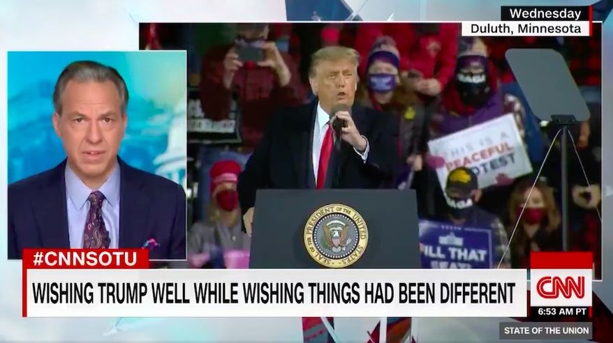 CNN host Jake Tapper said Sunday that President Trump's positive COVID-19 diagnosis makes him a "symbol" of his own failures in his response to the pandemic. (Screengrab via CNN)