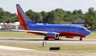 FILE - A Southwest Airlines jet takes off from Love Field in Dallas, Wednesday, June 24, 2020. Southwest Airlines says its workers must take pay cuts or face furloughs next year. CEO Gary Kelly said Monday, Oct. 5, 2020 that Southwest needs to cut spending sharply or risk losing billions of dollars every three months. (AP Photo/Tony Gutierrez)