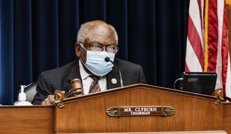 Committee Chairman James Clyburn, D-S.C., talks as Secretary of Health and Human Services Alex Azar testifies to the House Select Subcommittee on the Coronavirus Crisis, on Capitol Hill in Washington, Friday, Oct. 2, 2020. (Michael A. McCoy/The New York Times via AP, Pool)
