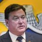 Republican attorney general candidate Todd Rokita speaks during a news conference, Wednesday, Sept. 16, 2020, in Indianapolis. (AP Photo/Darron Cummings)