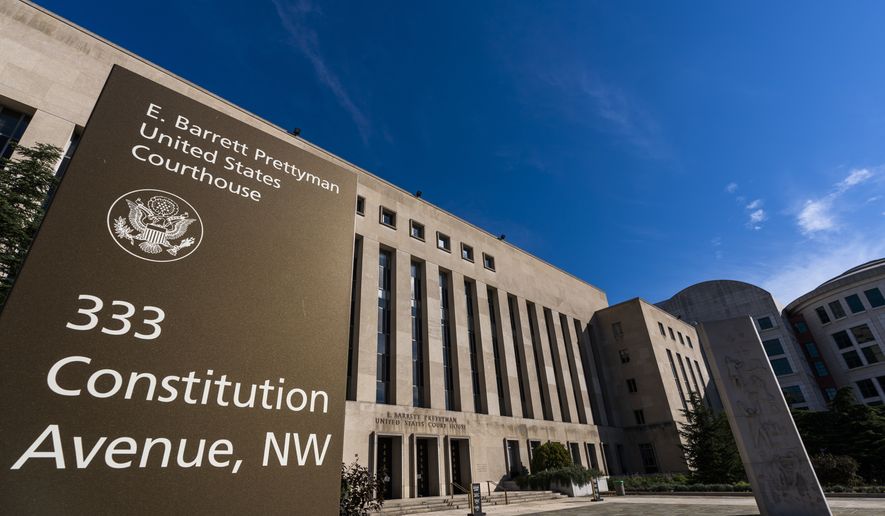 The E. Barrett Prettyman United States Court House is seen, Friday, Oct. 9, 2020, in Washington, D.C. The building houses the U.S. Circuit Court of Appeals for the District of Columbia. (AP Photo/Manuel Balce Ceneta) ** FILE **