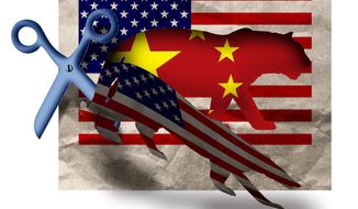 Illustration on U.S. weaknesses against China by Alexander Hunter/The Washington Times