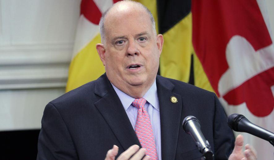 Maryland Gov. Larry Hogan is shown in this file photo from a news conference on Thursday, Oct. 1, 2020, in Annapolis, Md. (AP Photo/Brian Witte) ** FILE **