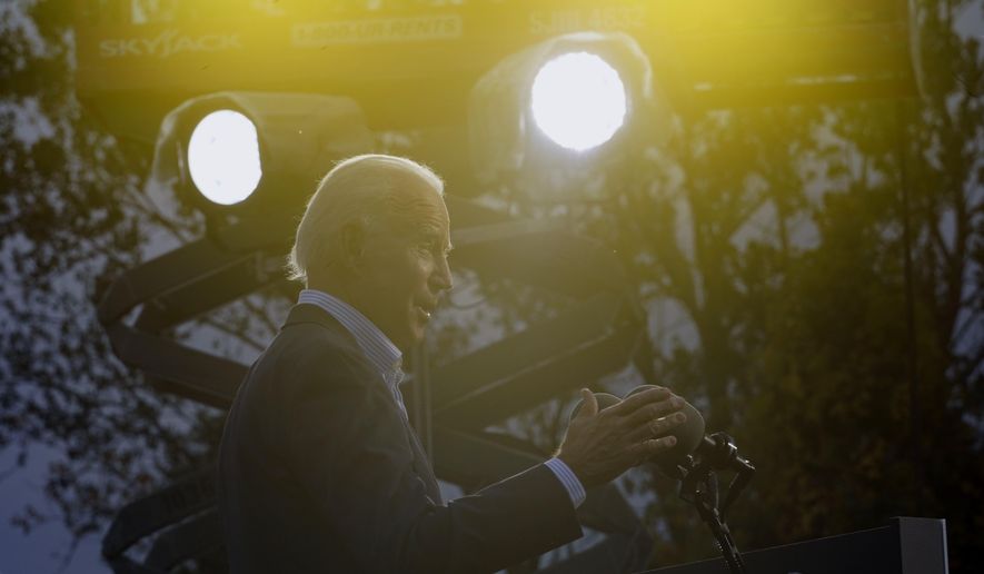 Democratic presidential candidate former Vice President Joe Biden speaks at the Plumbers Local Union No. 27 training center, Saturday, Oct. 10, 2020, in Erie, Pa. (AP Photo/Carolyn Kaster)