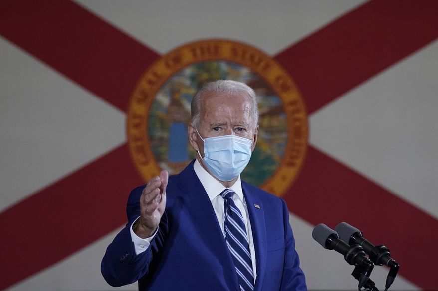 Democratic presidential candidate former Vice President Joe Biden speaks at Southwest Focal Point Community Center in, Pembroke Pines, Fla., Tuesday Oct. 13, 2020. (AP Photo/Carolyn Kaster)