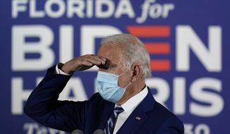 Democratic presidential candidate former Vice President Joe Biden speaks at Southwest Focal Point Community Center in, Pembroke Pines, Fla., Tuesday Oct. 13, 2020. (AP Photo/Carolyn Kaster)