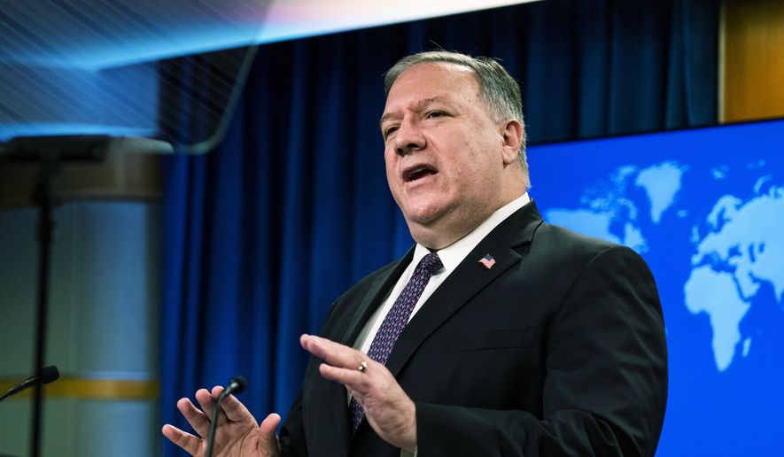 Secretary of State Mike Pompeo says he still has a faded and frayed copy of The Federalist Papers, with 85 essays written by America’s Founders, that he received the day he arrived as a cadet at the U.S. Military Academy at West Point in New York. (AP Photo/Manuel Balce Ceneta, POOL)