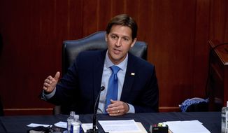 In this Oct. 14, 2020, file photo, Sen. Ben Sasse, R-Neb., speaks during the confirmation hearing for Supreme Court nominee Amy Coney Barrett, before the Senate Judiciary Committee on Capitol Hill in Washington. Sen. Sasse told constituents in a telephone town hall meeting that President Donald Trump has flirted with White supremacists, mocks Christian evangelicals in private, and kisses dictators&#39; butts. (Hilary Swift/The New York Times via AP, Pool, File)