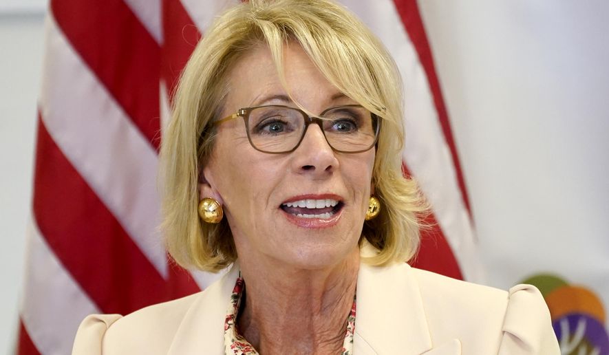 U.S. Secretary of Education Betsy DeVos speaks Thursday, Oct. 15, 2020, at the Phoenix International Academy in Phoenix. (AP Photo/Matt York) **FILE**