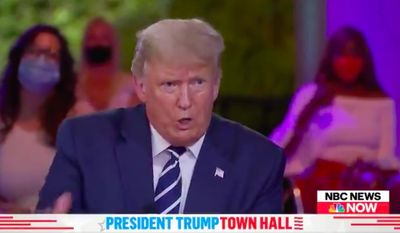 President Trump speaks during Thursday night&#39;s NBC town hall in Miami. (Screengrab via NBC News)