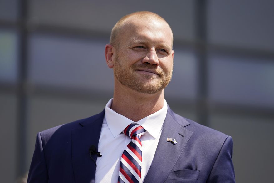In this Aug. 18, 2020, file photo, Republican congressional candidate Dan Rodimer speaks at the Las Vegas Police Protective Association in Las Vegas. Campaign finance reports show that Nevada Republican Rodimer outraised incumbent Democratic congresswoman Susie Lee in recent months. Rodimer is a former professional wrestler who has been endorsed by President Donald Trump and appeared at recent rallies for the president and Vice President Mike Pence. (AP Photo/John Locher, File)