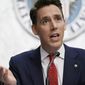 Sen. Josh Hawley, R-Mo., speaks during the confirmation hearing for Supreme Court nominee Amy Coney Barrett, before the Senate Judiciary Committee, Wednesday, Oct. 14, 2020, on Capitol Hill in Washington. (Ken Cedeno/Pool via AP) ** FILE **