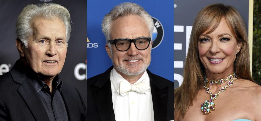 This combination photo shows the cast of the award-winning White House television drama. "The West Wing", from left, Martin Sheen, Bradley Whitford and Allison Janney who will take part in a book project called “What’s Next: A Citizen’s Guide to The West Wing,” organized by actors Melissa Fitzgerald and Mary McCormack, (AP Photo)