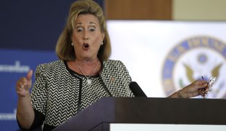 FILE - In this June 23, 2020 photo, Rep. Ann Wagner, R-Mo., speaks during a news conference in Town and Country, Mo. Wagner of Missouri&#x27;s 2nd District is facing a challenge from Democratic state Sen. Jill Schupp. (AP Photo/Jeff Roberson, File)