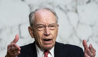 Sen. Chuck Grassley, R-Iowa, speaks during the confirmation hearing for Supreme Court nominee Amy Coney Barrett, before the Senate Judiciary Committee, Wednesday, Oct. 14, 2020, on Capitol Hill in Washington. (Erin Schaff/The New York Times via AP, Pool) ** FILE **