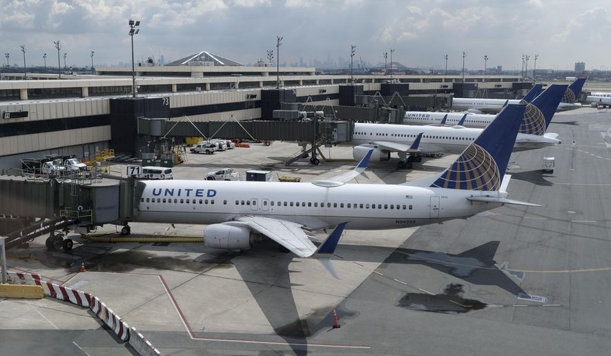 In this Wednesday, July 1, 2020, file photo, United Airlines planes are parked at gates at Newark Liberty International Airport in Newark, N.J. (AP Photo/Seth Wenig, File)