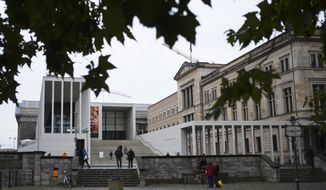The main entrance to the Museums Island and the Neue Museum, left, in Berlin, Wednesday, Oct. 21, 2020. A large number of art works and artifacts at some of Berlin&#x27;s best-known museums were smeared with a liquid by an unknown perpetrator or perpetrators earlier this month, police said Wednesday. The &#x27;numerous&#x27; works in several museums at the Museum Island complex, a UNESCO world heritage site in the heart of the German capital that is one of the city&#x27;s main tourist attractions, were targeted between 10 a.m. and 6 p.m. on Oct. 3, police said. (AP Photo/Markus Schreiber)