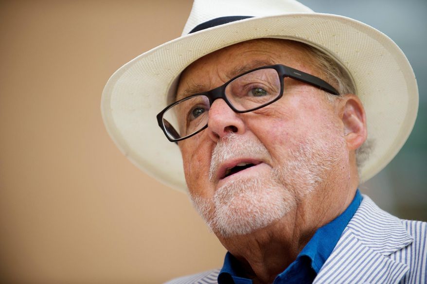 FILE - This July 26, 2017, file photo shows Peter Secchia speaking to the media in downtown Grand Rapids, Mich. Secchia, a successful Michigan businessman and philanthropist who counted Republican presidents as friends, died Wednesday, Oct. 21, 2020 at age 83. (Neil Blake/The Grand Rapids Press via AP, File)