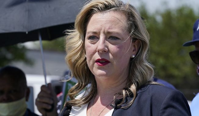 FILE - In this Tuesday, Aug. 18, 2020, file photo, U.S. Rep. Kendra Horn, D-Okla., speaks during a news conference in front of a post office in Oklahoma City. Horn pulled off one of the biggest political upsets in 2018 when she ousted a two-term Republican incumbent. But Horn won&#x27;t have the element of surprise in this year&#x27;s contest against Republican state Sen. Stephanie Bice. (AP Photo/Sue Ogrocki, File)