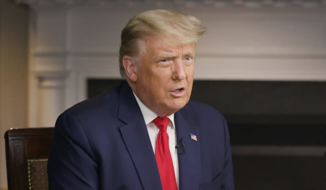 A screenshot of President Trump&#x27;s &quot;60 Minutes&quot; interview posted to his Facebook page.