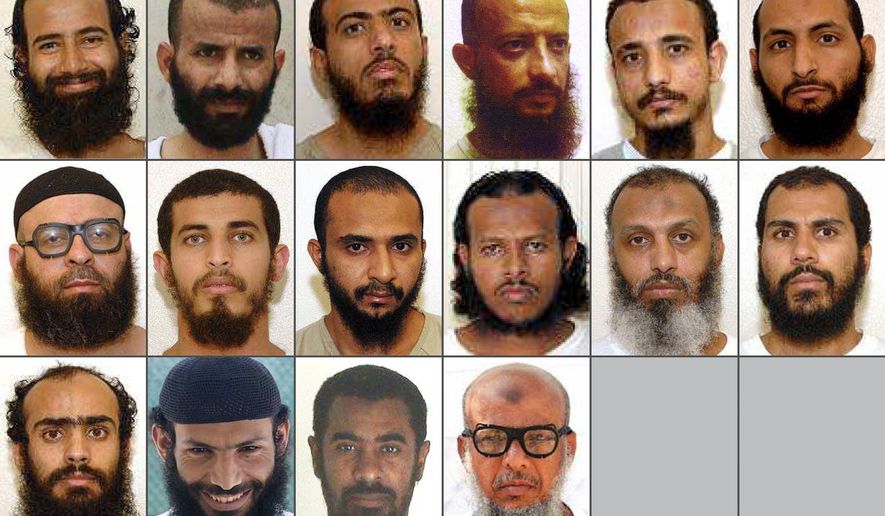 This combination of photos obtained by WikiLeaks shows 16 of the 18 Yemeni prisoners who were detained in Guantanamo Bay for more than a decade and were transferred years ago by the United States to the UAE with promises that they would be integrated into society. Instead, the UAE held the men in indefinite detention, according to families and lawyers. Most recently, UAE is allegedly forcing the men to return to Yemen, a country torn among rival factions, each running networks of secret prisons. (WikiLeaks via AP)