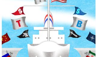 Illustration on the coming role of America in the world by Alexander Hunter/The Washington Times